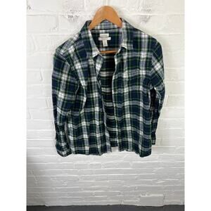 L.L. Bean Women's Scotch Plaid Flannel Button-Up Shirt Relaxed Fit Green Size M